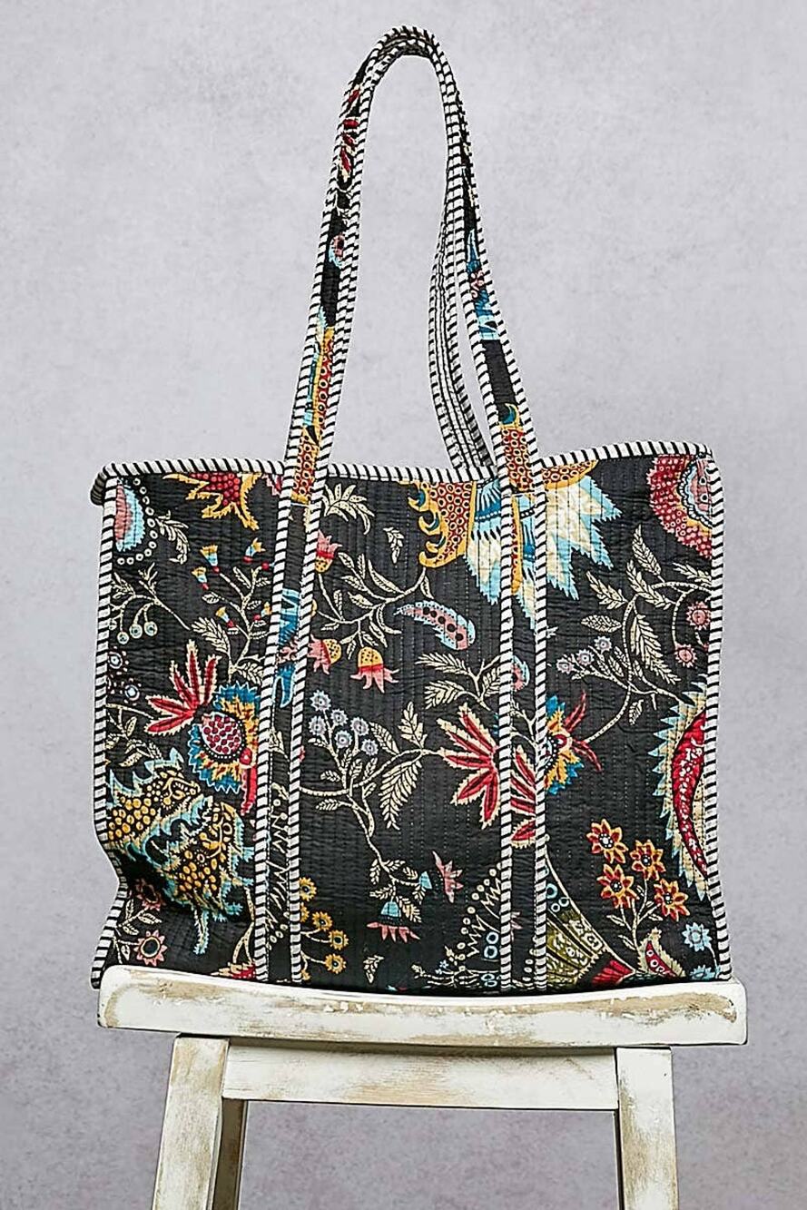Quilted Tote Bag – Black Multi Striped Binding